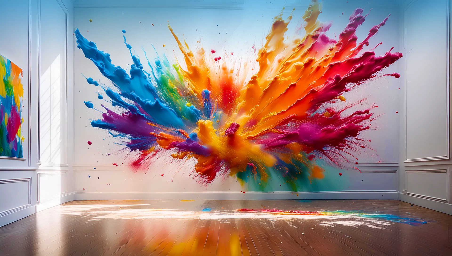 Das Bild zeigt eine Farbexplosion innerhalb einer Kunstgalerie.