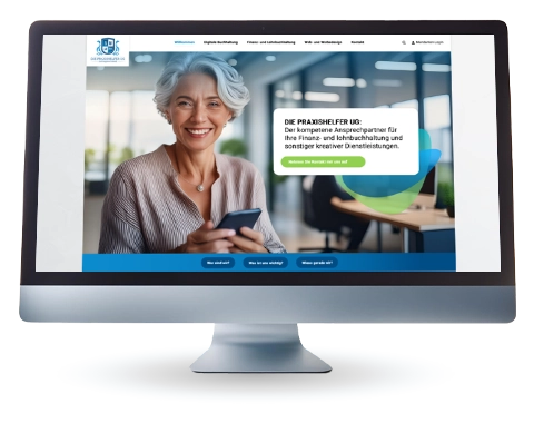Computer mit einem Ausschnitt der Homepage.
